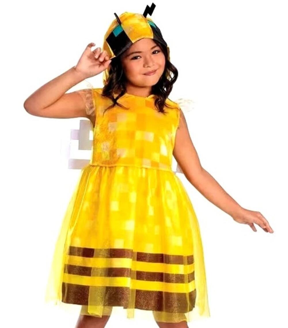 Minecraft Bee Girls' Halloween Costume Size Large 10-12 Yellow Dress Wings Hood